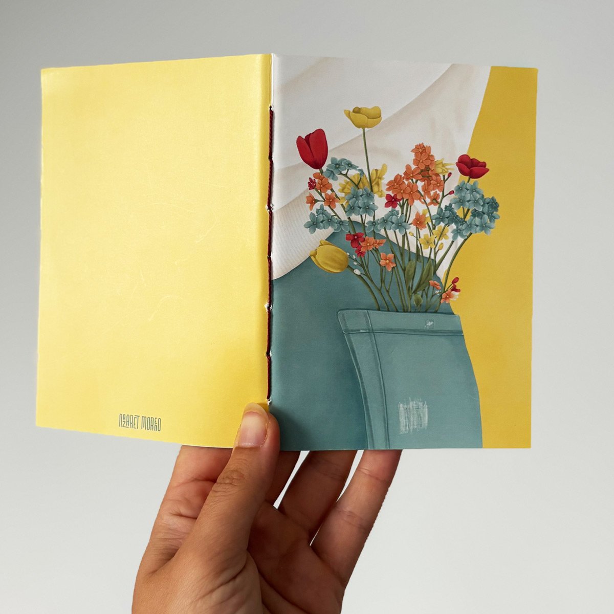 Libreta cosida a mano - Bolsillo con flores - Imagen 2
